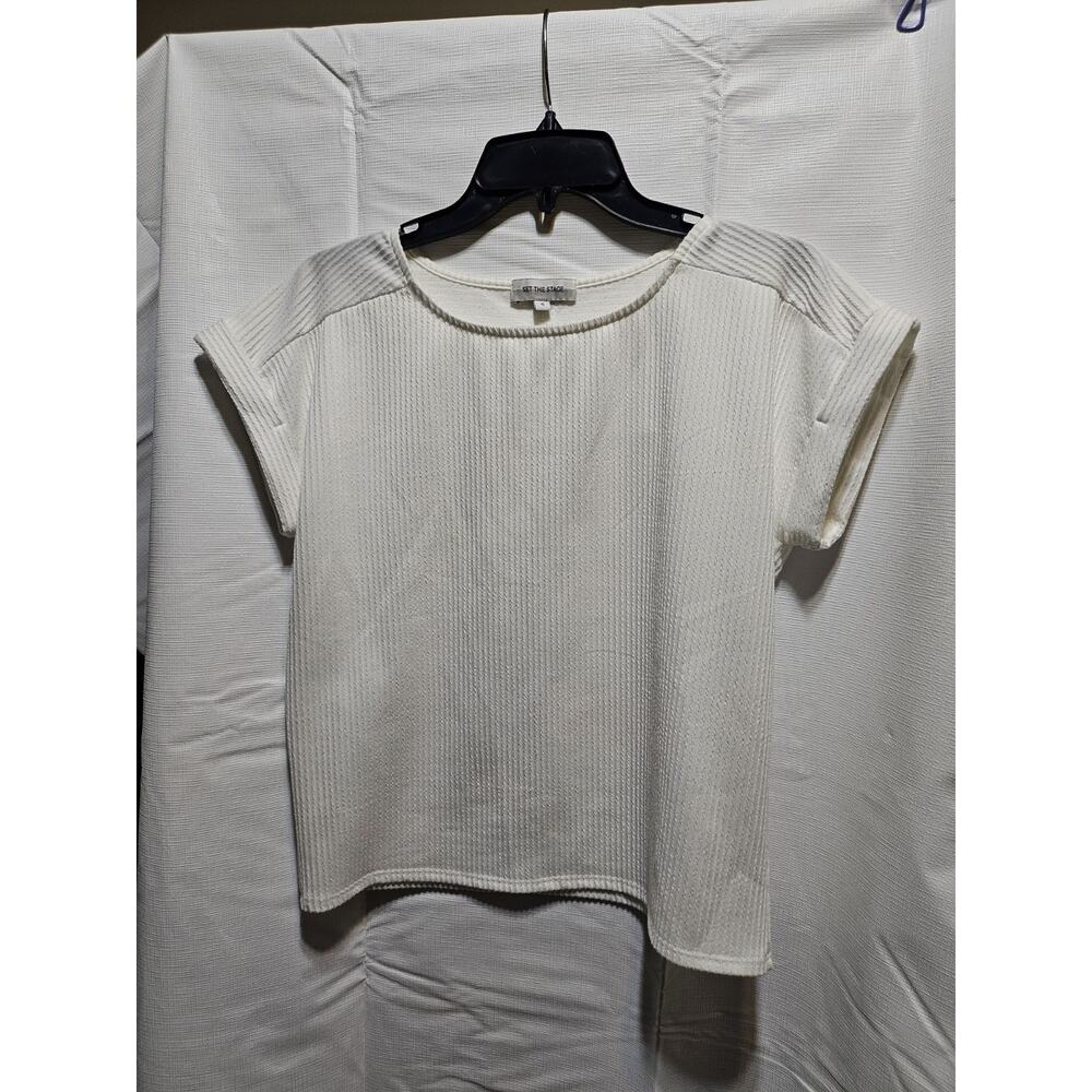Set The Stage White Textured Short Sleeve Shirt